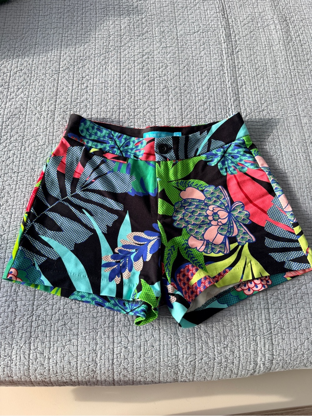 Tori Richard Tropical Floral Athletic Shorts - Black, Teal, Green, Pink